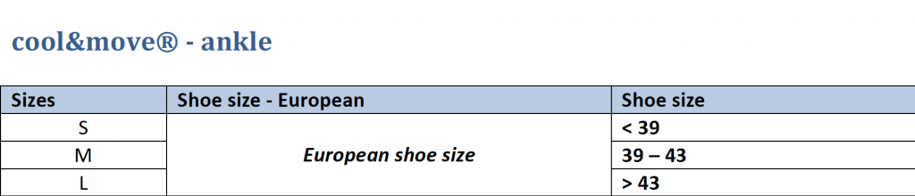 ankle sizes